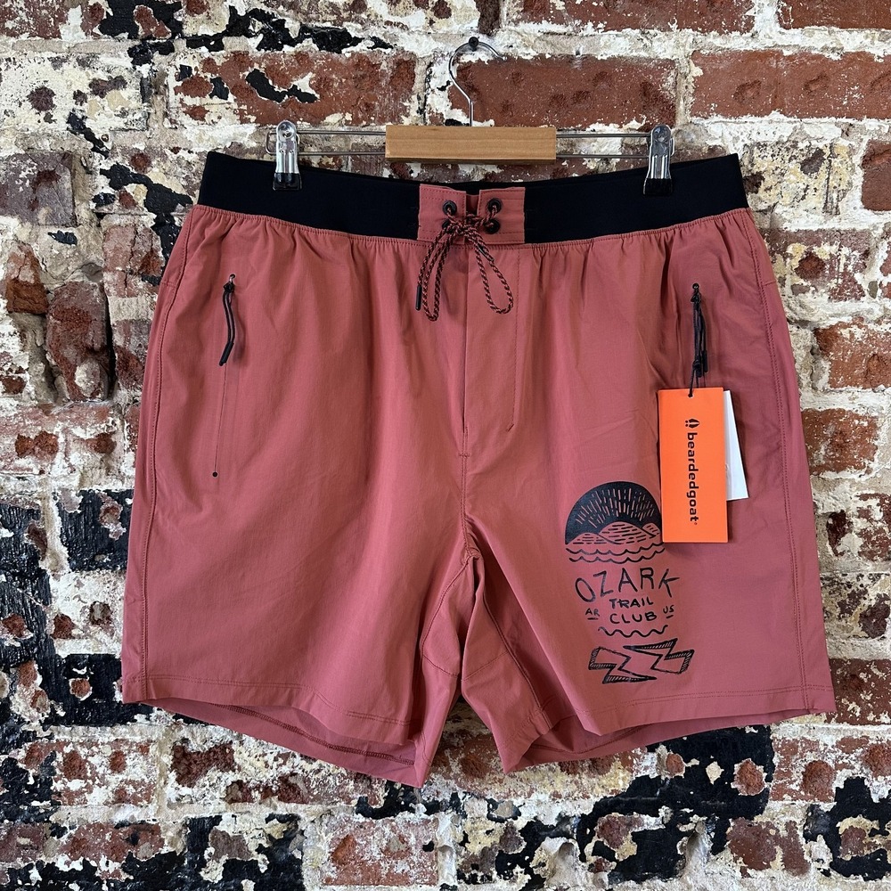 Bearded Goat Ozark Rambler Shorts Mens XL Clay Elastic Waist Beach Swim NWT